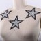 5" Black Beaded White Glitter Star Pearl Rhinestone Edging Iron On Patch